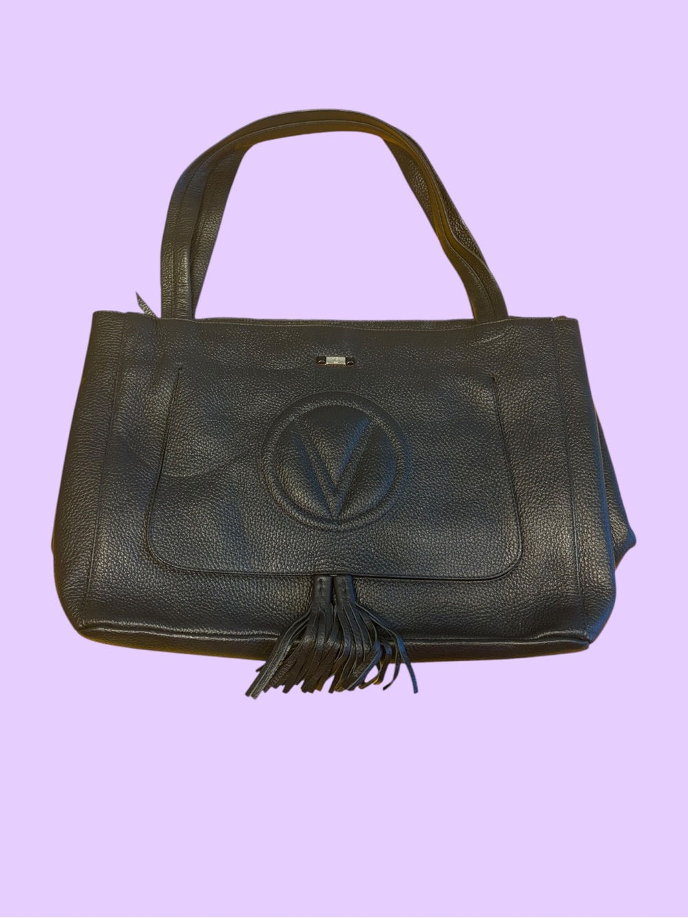Mario Valentino Black Leather Shoulder Bag with Tassel